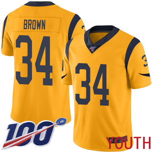 Los Angeles Rams Limited Gold Youth Malcolm Brown Jersey NFL Football #34 100th Season Rush Vapor Untouchable